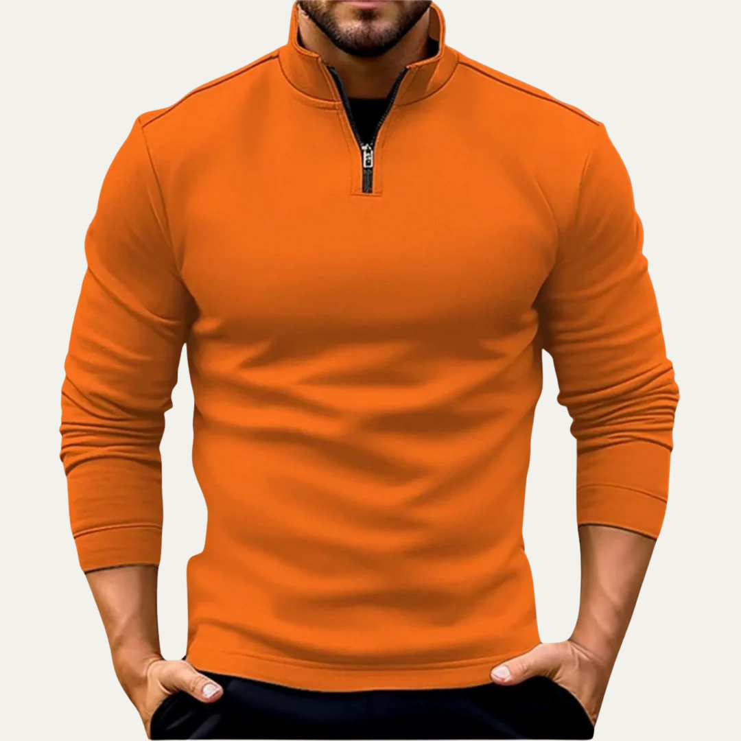 Men’s Fitted Quarter Zip Stand Collar Pullover