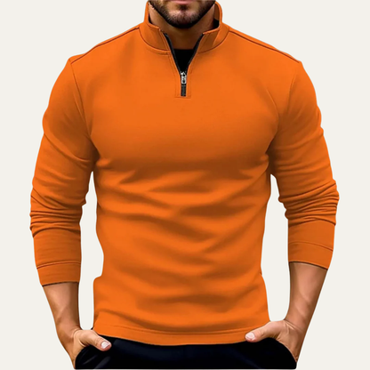 Men’s Fitted Quarter Zip Stand Collar Pullover
