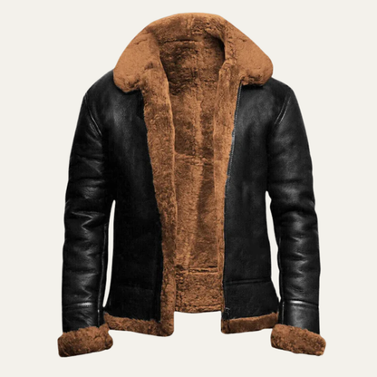 Men’s Shearling Trim Aviator Leather Jacket