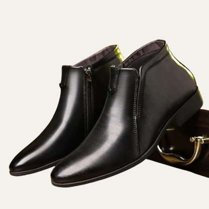 Men’s Polished Leather Dress Boots with Side Zipper