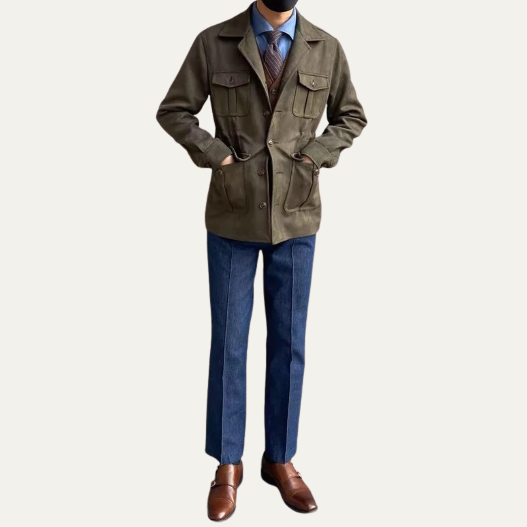 Men’s Suede Field Jacket with Four Flap Pockets