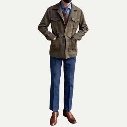 Men’s Suede Field Jacket with Four Flap Pockets
