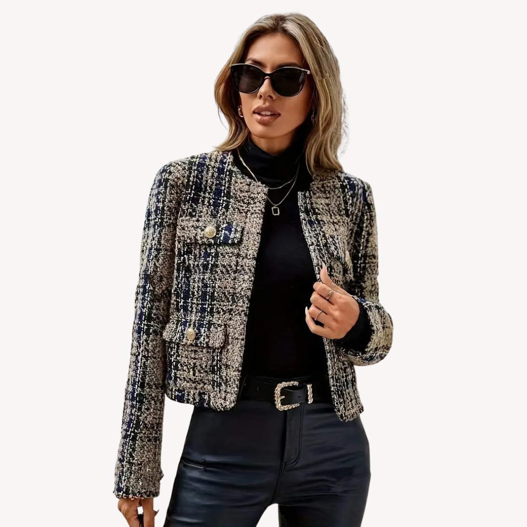Women's Checkered Tweed Blazer