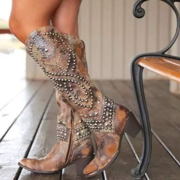 Trendy High Heel Boots - Faux Leather - Metal Buckle Detail