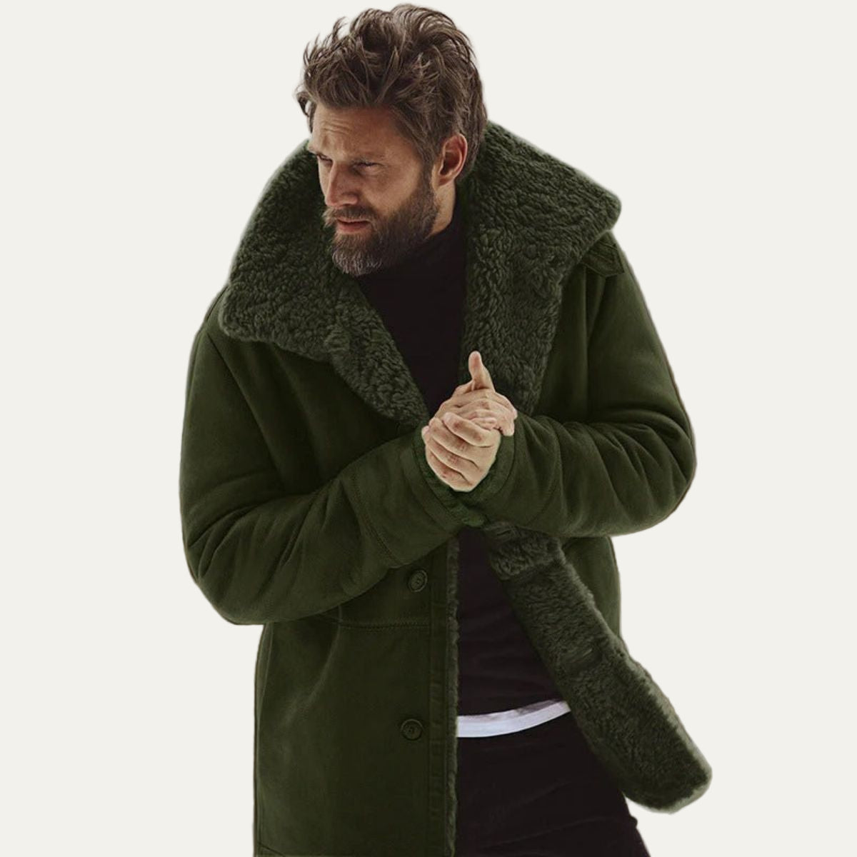 Men’s Long Line Suede Coat with Shearling Lining