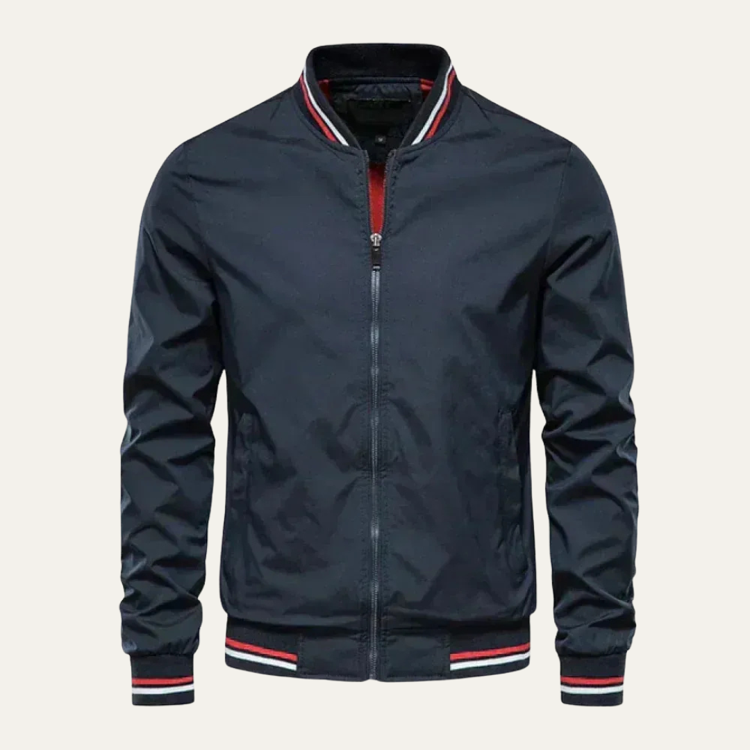 Men’s Striped Ribbed Collar Bomber Jacket