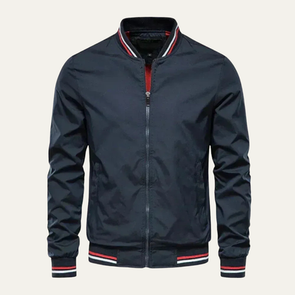 Men’s Striped Ribbed Collar Bomber Jacket