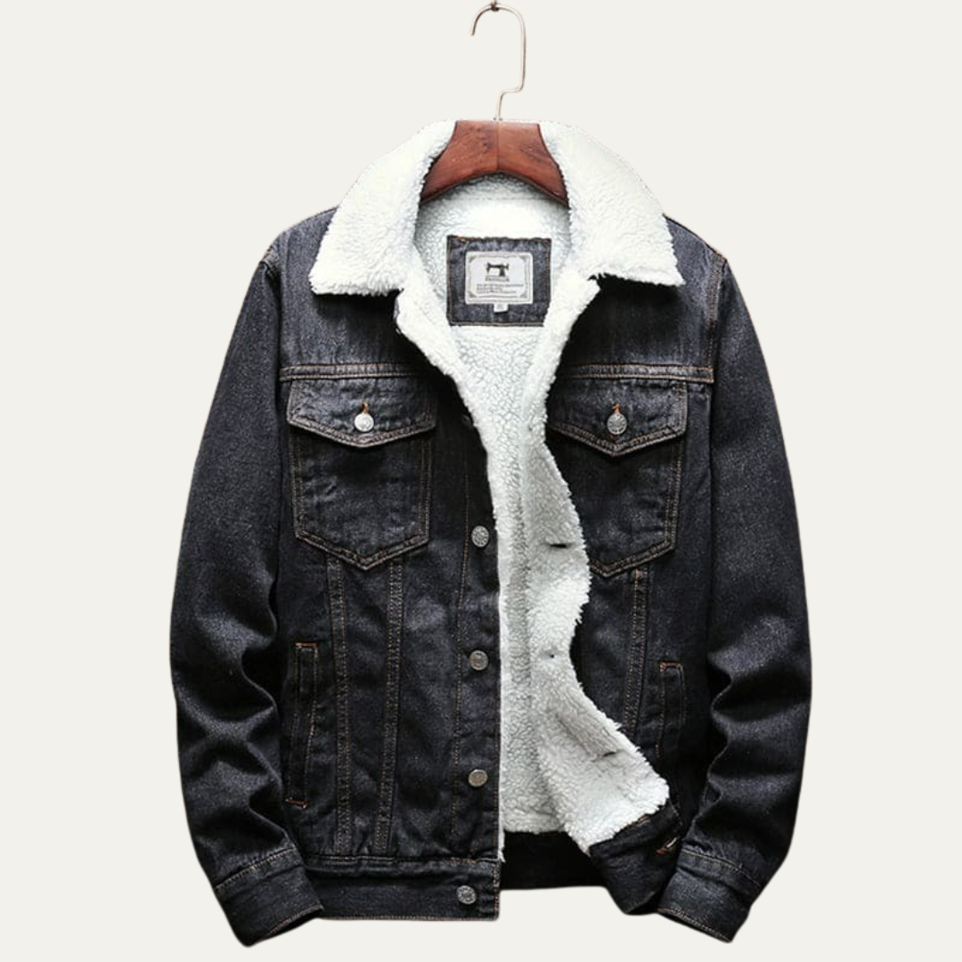 Men’s Sherpa Lined Denim Jacket with Fleece Collar