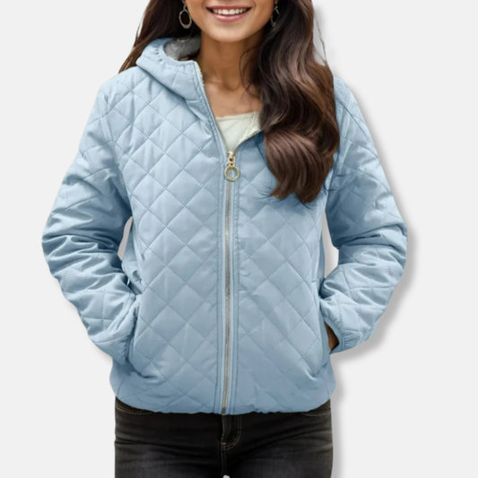 Amelia Hooded Quilted Jacket | Diamond Stitch Elastic Hem Jacket