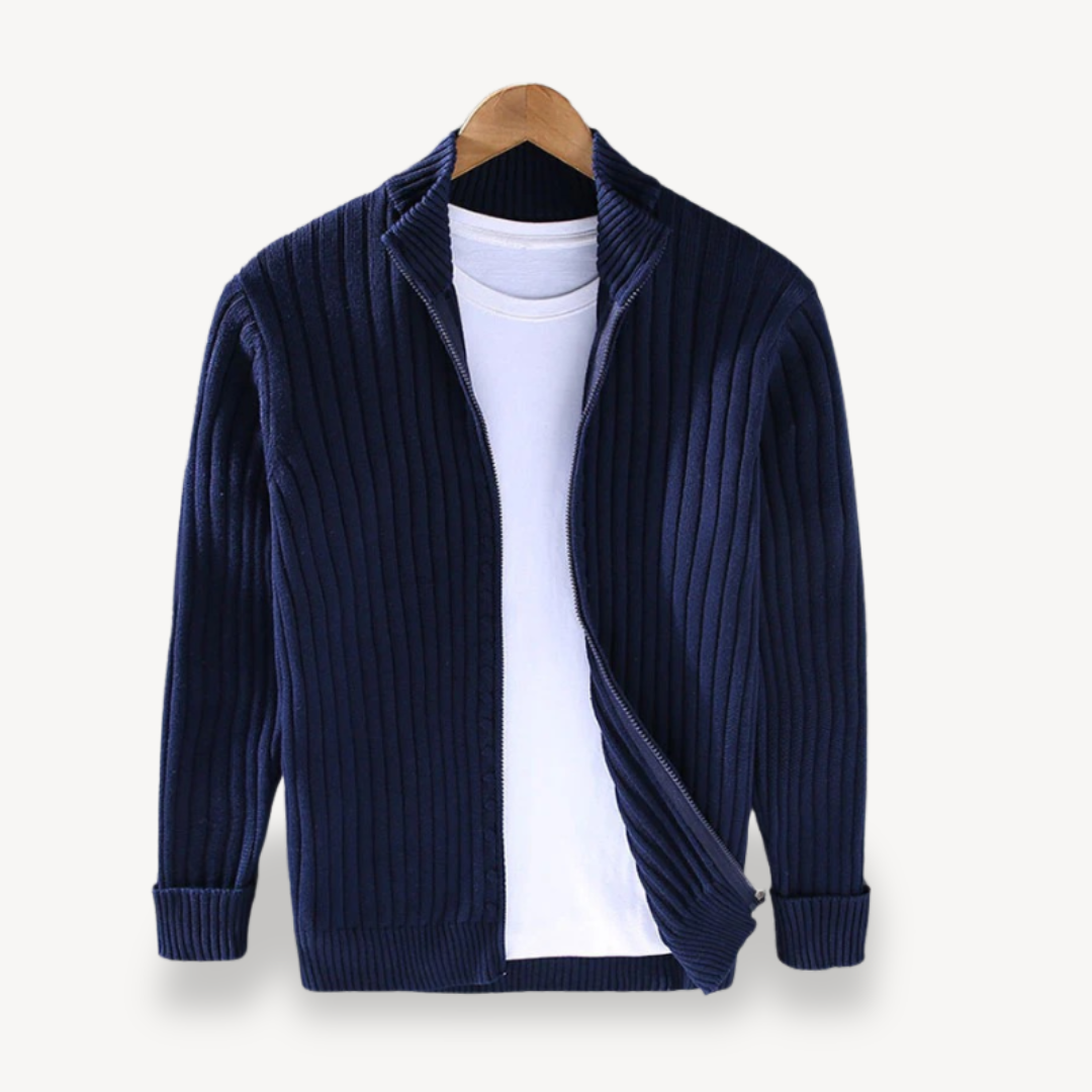 Striped Knit Zip Cardigan Men