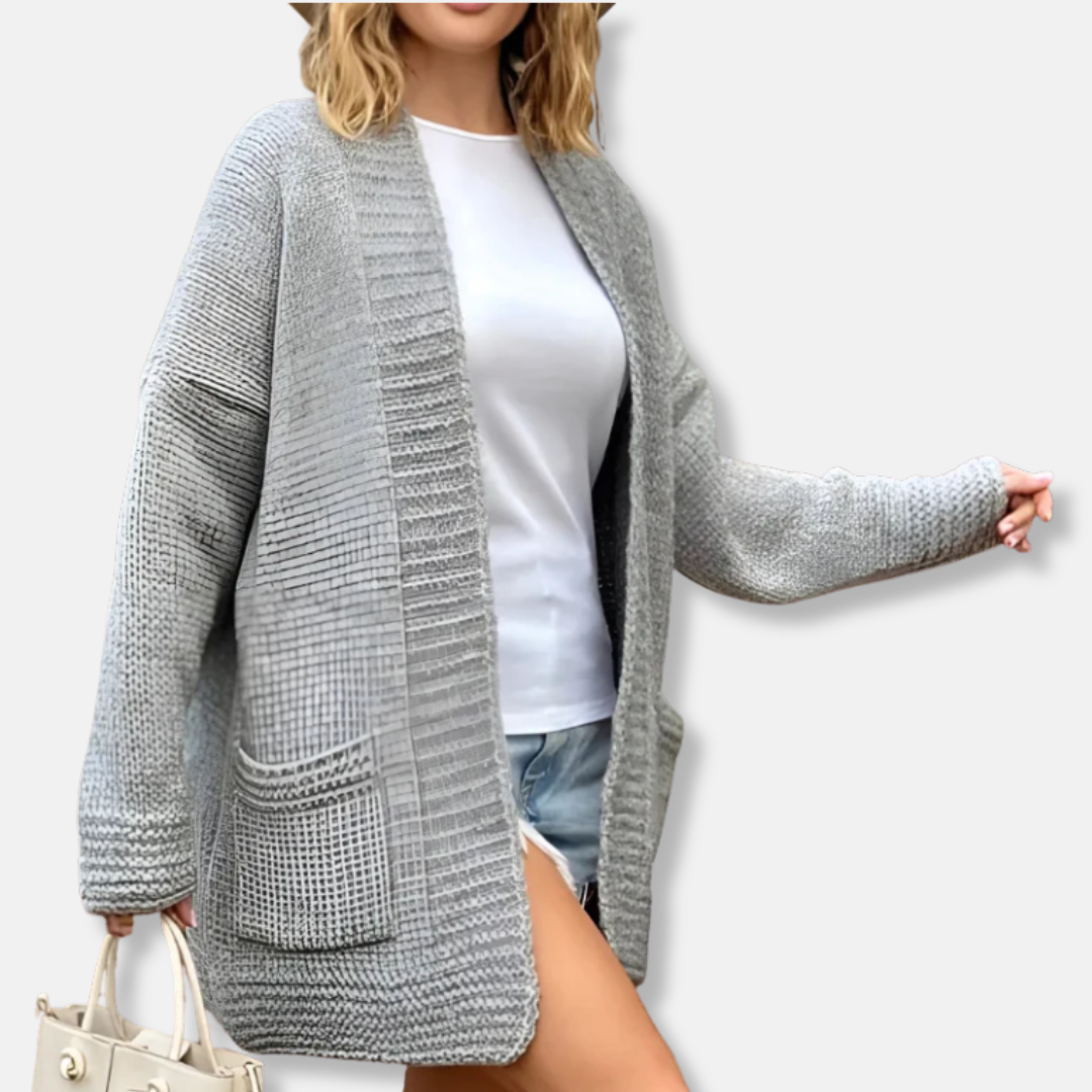 Women’s Longline Cardigan – Oversized Loose Fit – Textured Ribbed Knit – Open Front
