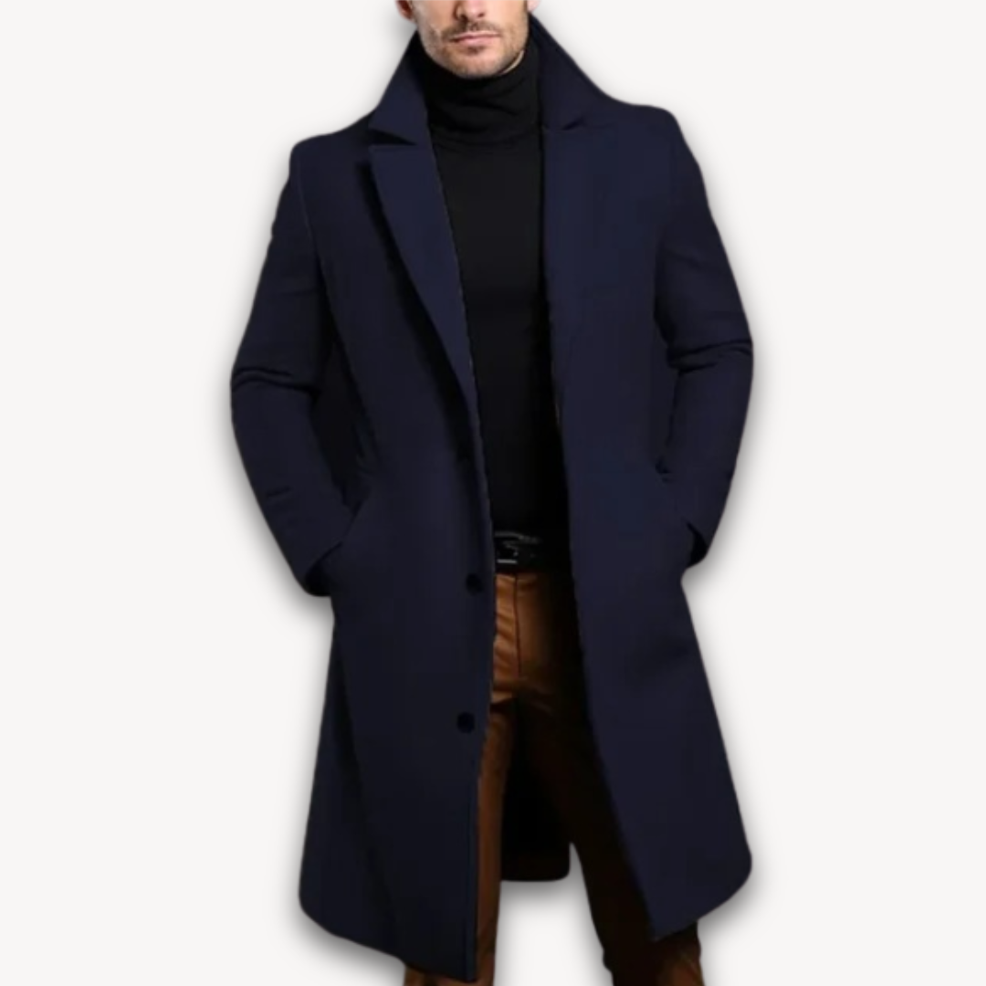 Men's Long Overcoat - Wool Blend Formal Winter Coat - Slim Fit