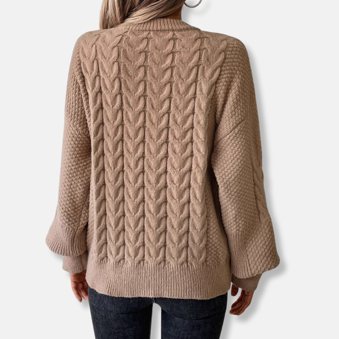 Olivia Relaxed Fit Sweater | Cable Knit Ribbed Trim Sweater