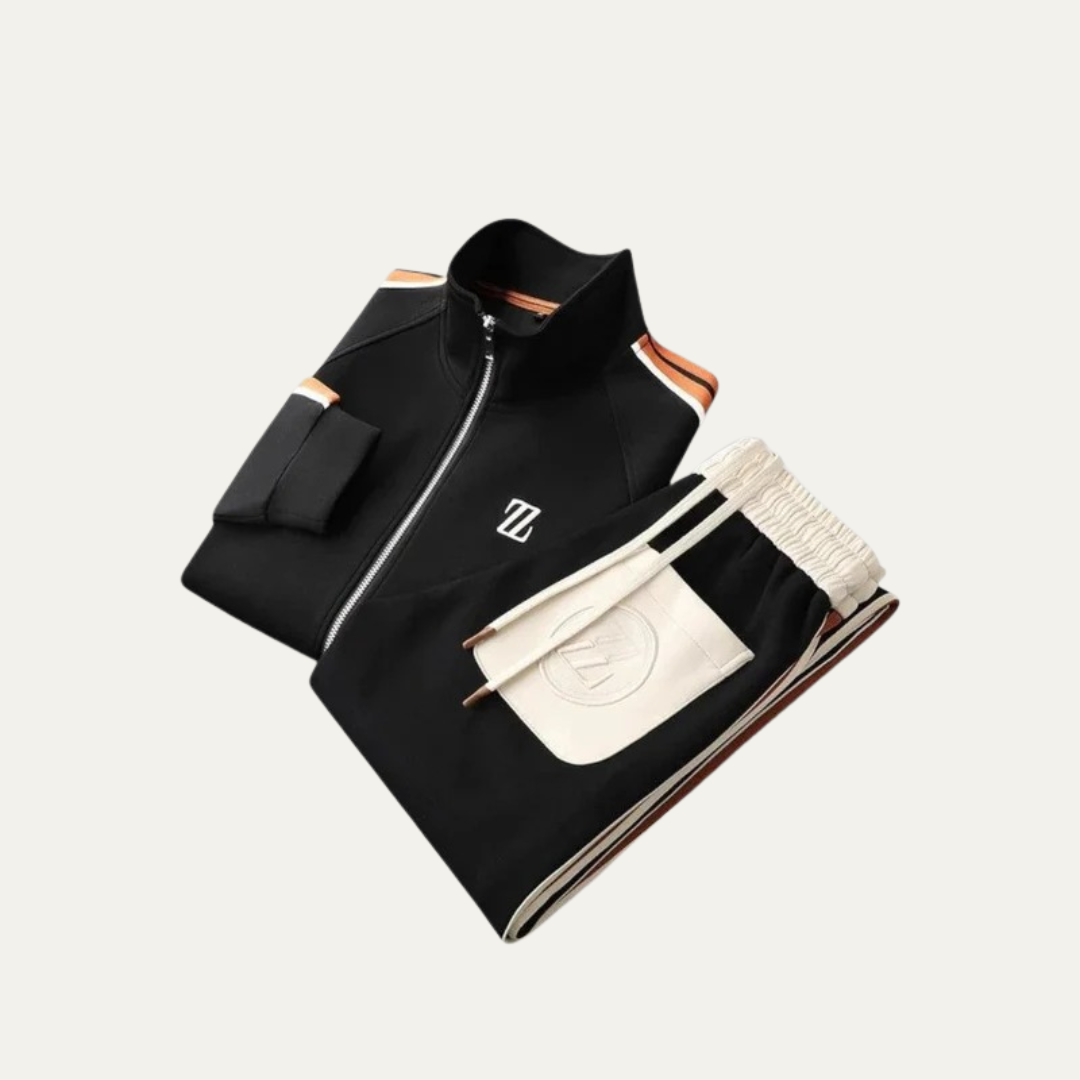 Men’s Stylish Leather-Trim Tracksuit Set