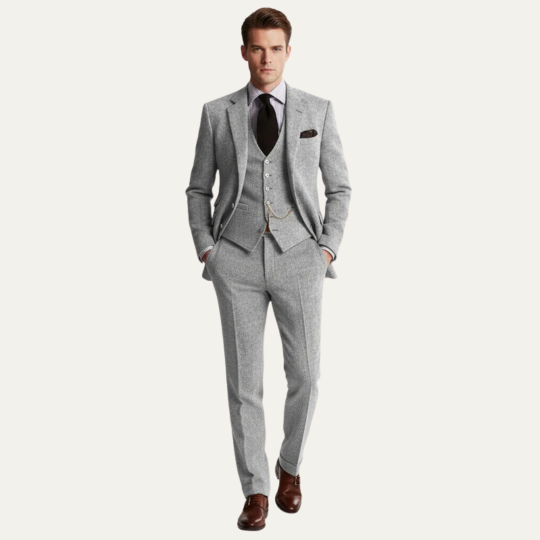 Men’s Textured Tweed Three Piece Suit