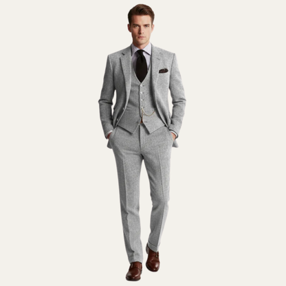 Men’s Textured Tweed Three Piece Suit