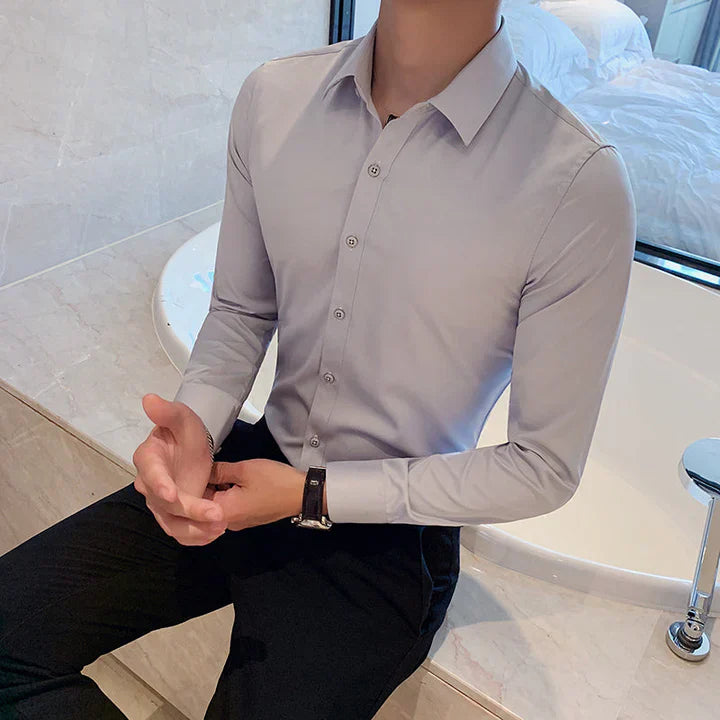 Slim-fitting, square-collared business shirt for men, elegant style