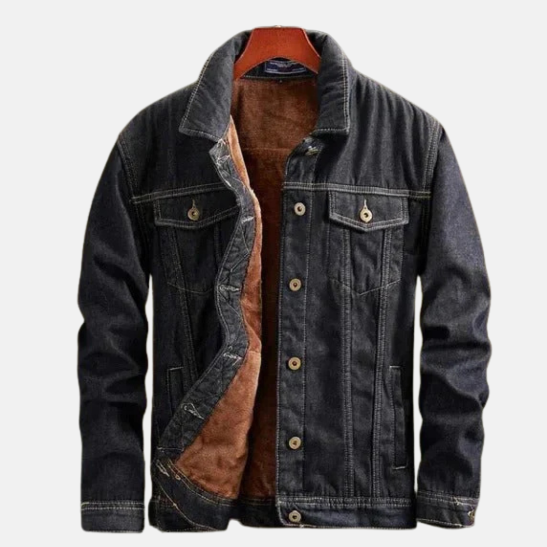 Men’s Denim Trucker Jacket – Relaxed Fit – Sherpa Lining – Button Front – Chest Pockets