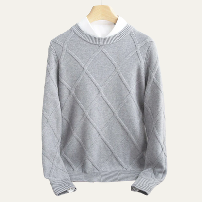 Men’s Argyle Crew Neck Ribbed Sweater
