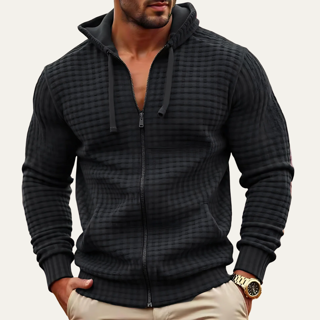 Men’s Textured Grid Full Zip Hoodie