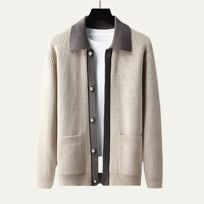 Men’s Contrasting Shawl Collar Button Front Cardigan