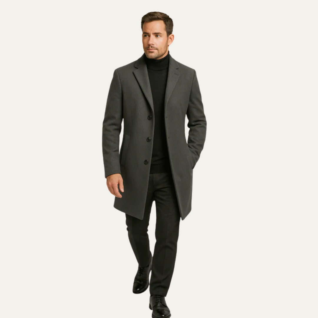 Men’s Classic Single-Breasted Long Overcoat