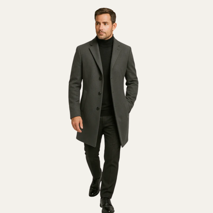 Men’s Classic Single-Breasted Long Overcoat