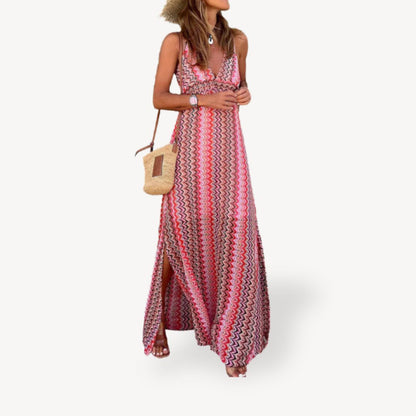 Women's Colorful Zigzag Knit Maxi Dress