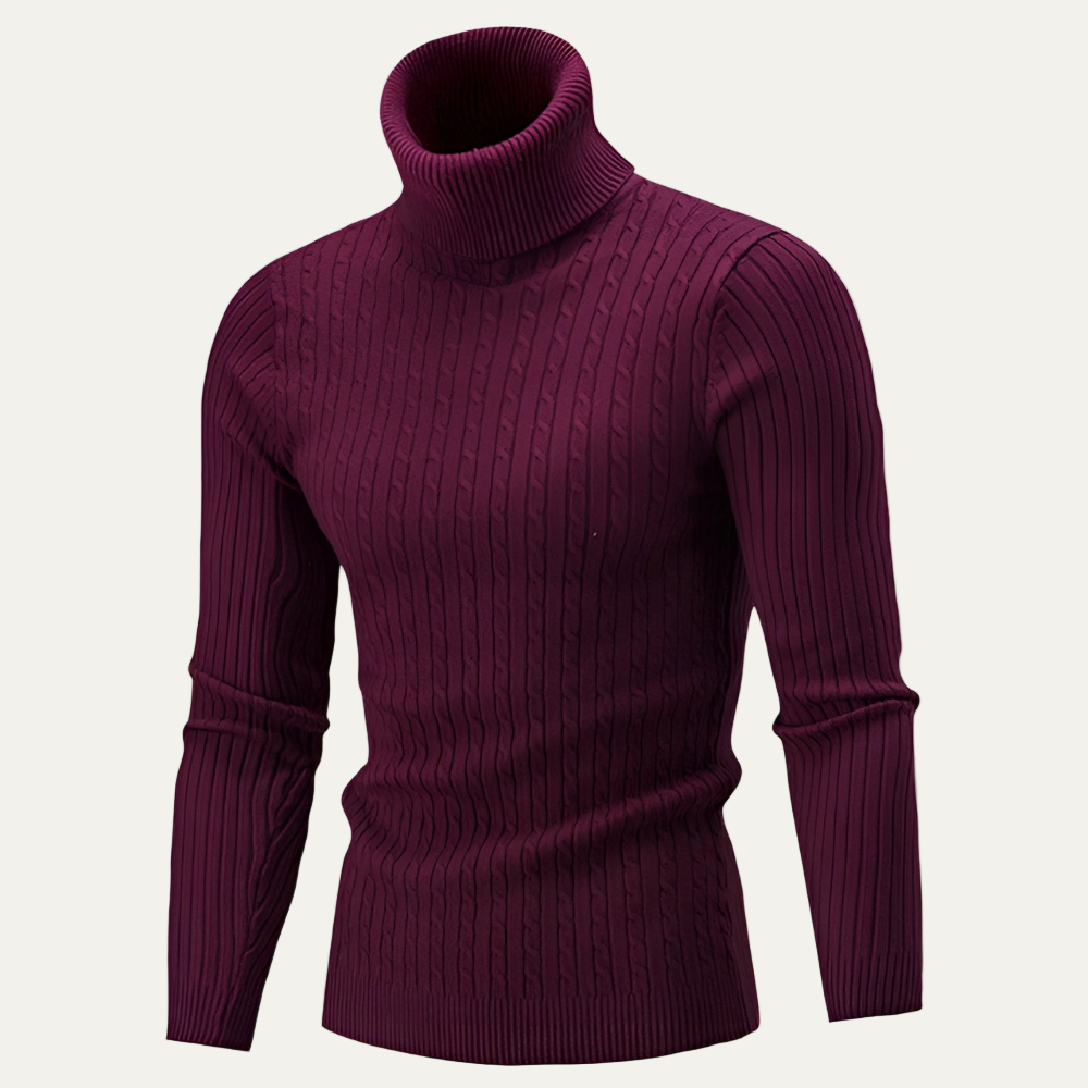 Men’s Slim Fit Turtleneck with Rib and Cable Knit Texture