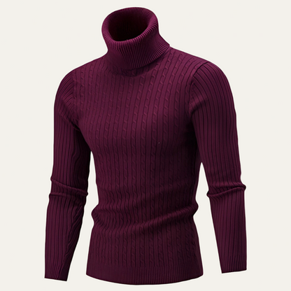 Men’s Slim Fit Turtleneck with Rib and Cable Knit Texture