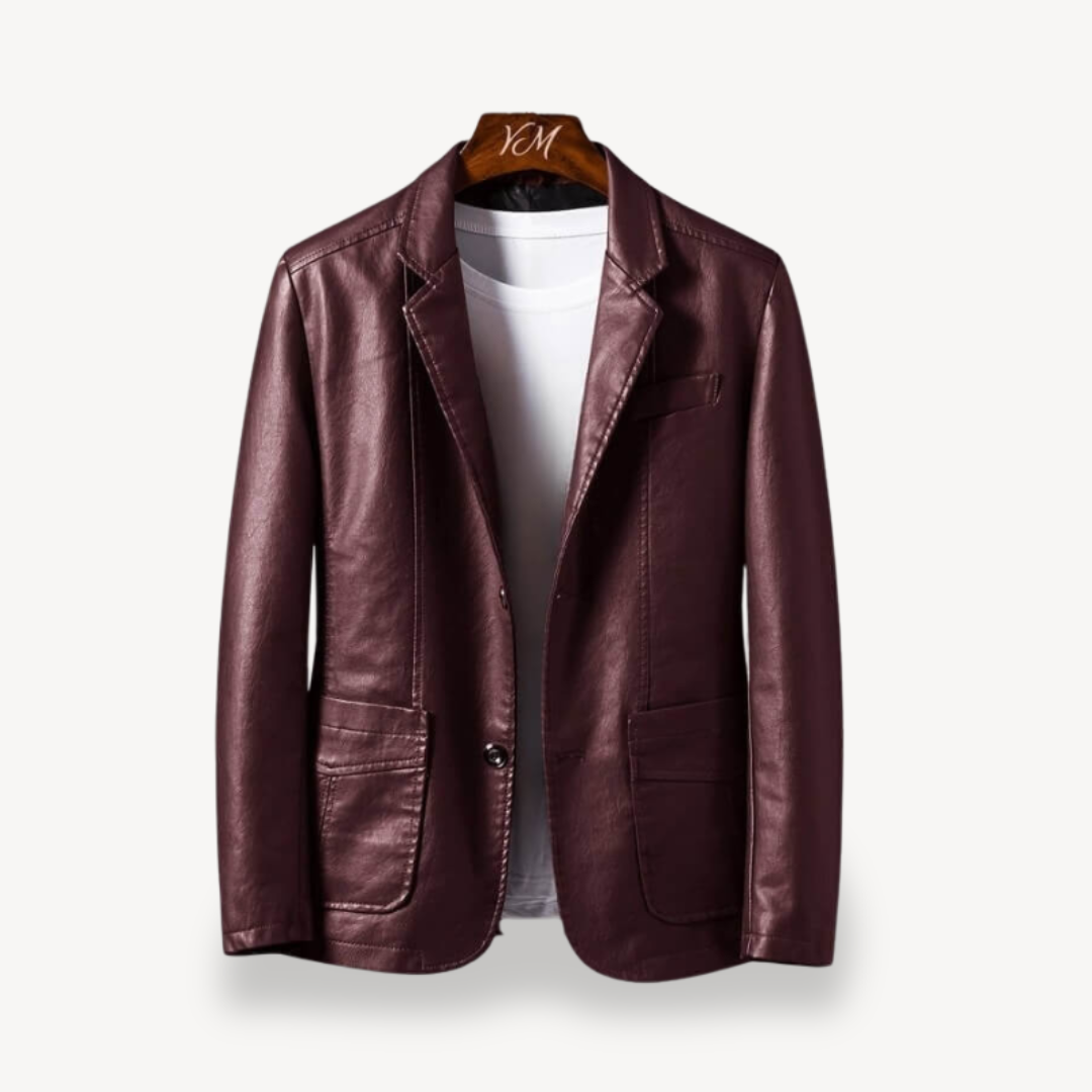 Men's Faux Leather Blazer Jacket
