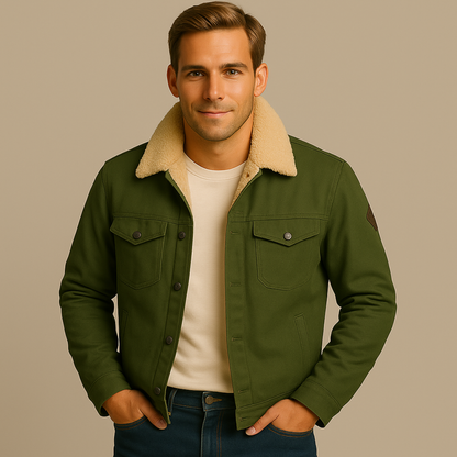 Men’s Faux Shearling Lined Trucker Shirt Jacket