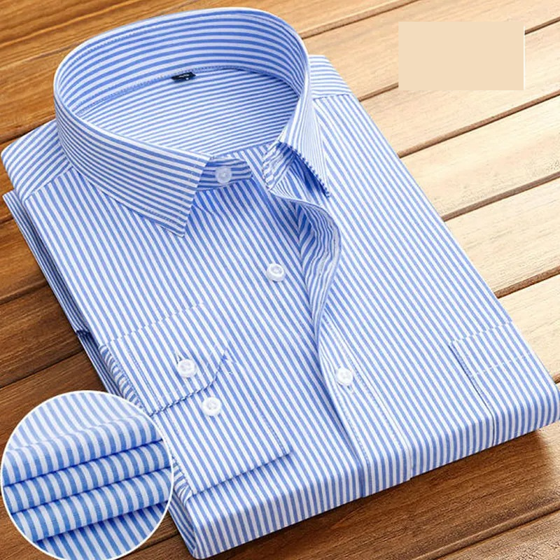 Classic Men's Striped Long Sleeve Dress Shirt