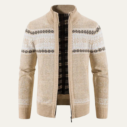 Men's Full Zip Knit Cardigan with Standing Collar