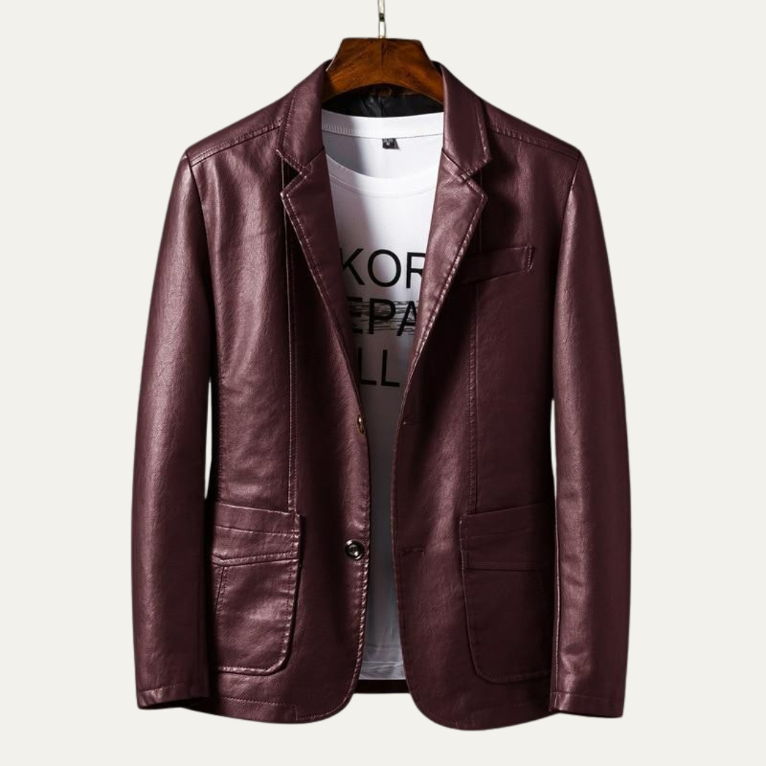 Men’s Sleek Faux Leather Single Button Blazer