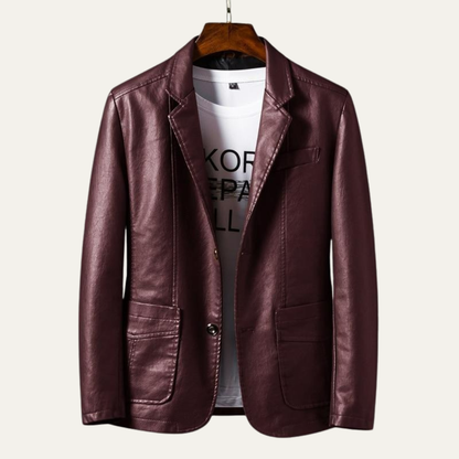 Men’s Sleek Faux Leather Single Button Blazer