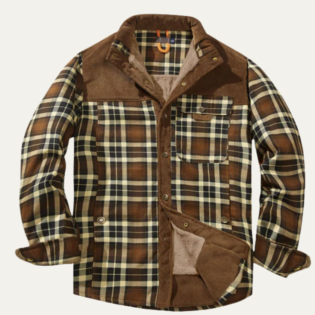 Men’s Insulated Plaid Flannel Shacket with Faux Fur Lining