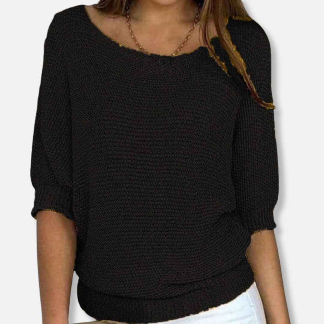Isla Relaxed Fit Sweater | Scoop Neck Three-Quarter Sleeve Sweater