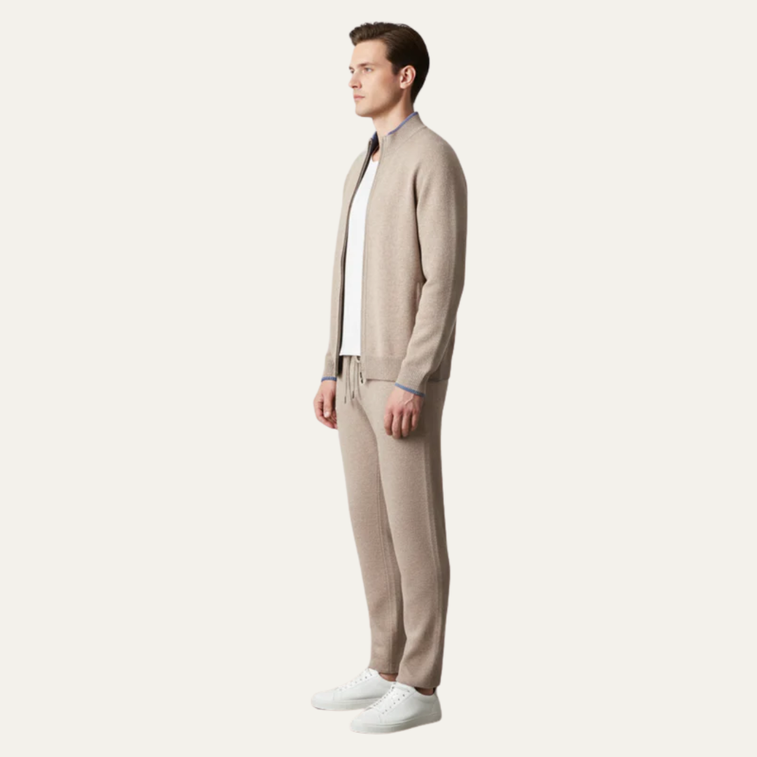 Men’s Knit Zip Up Loungewear Set with Mock Neck Jacket