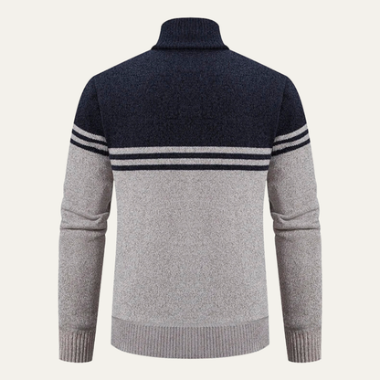 The Genova Men's Striped Thick Fleece Lined Knit Cardigan