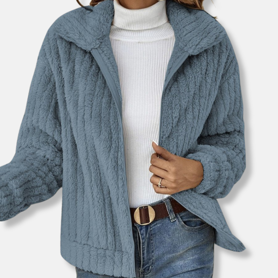 Viola Ribbed Teddy Bomber Jacket | Cropped Relaxed Fit Jacket