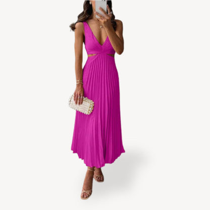 Women's Pleated Cutout Midi Dress