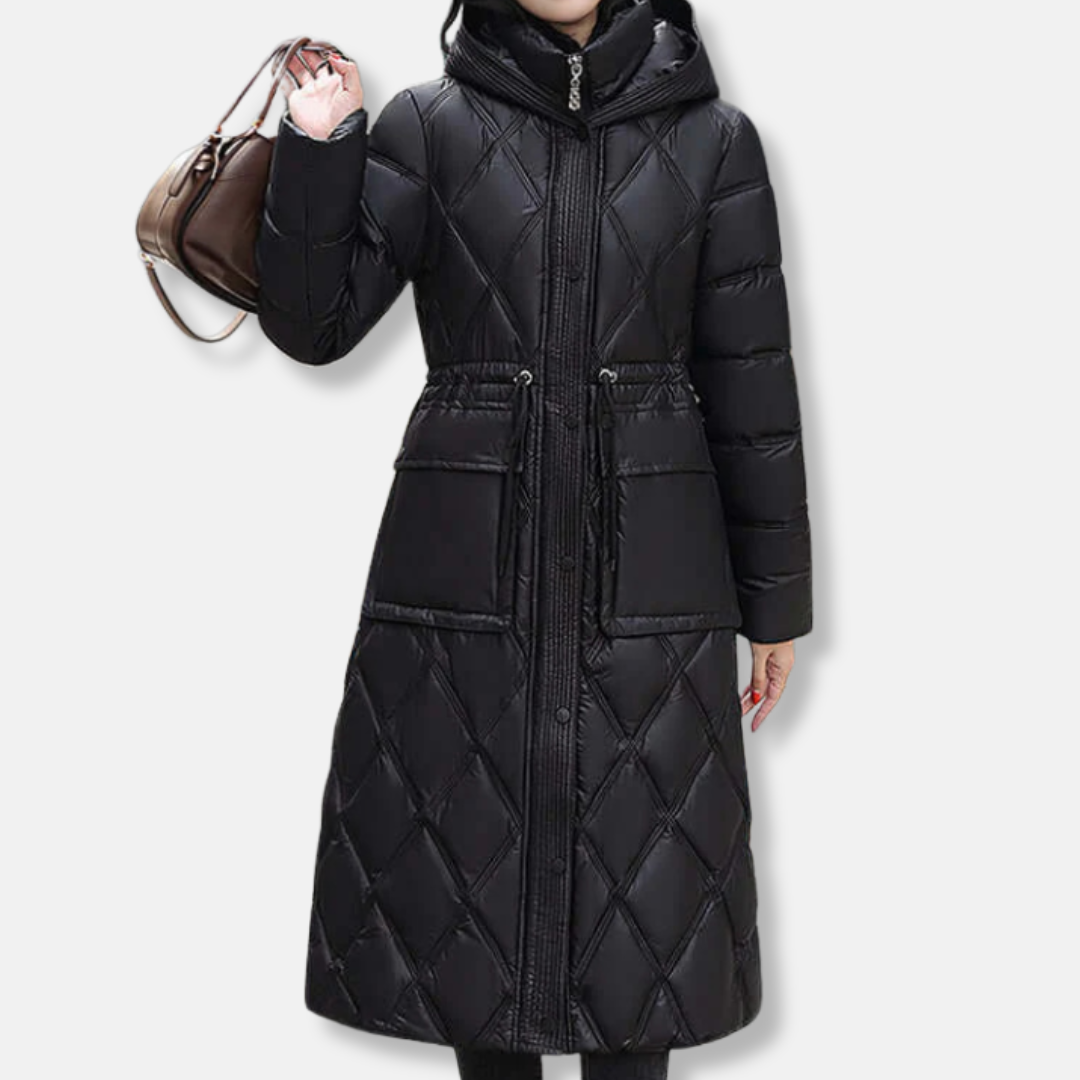 Rosie Quilted Puffer Coat | Hooded Knee-Length Coat
