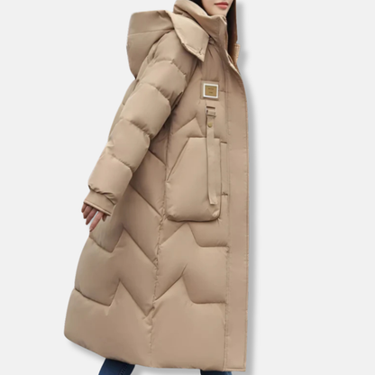 Women’s Trench Coat – Oversized Relaxed Fit – Quilted Long Insulated Hooded Design