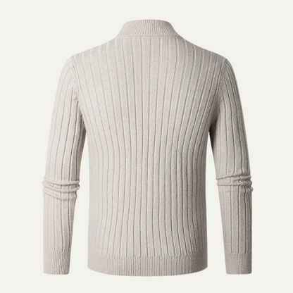 The Favignana Men's Knitted Stand Collar Ribbed Half Zip Jumper