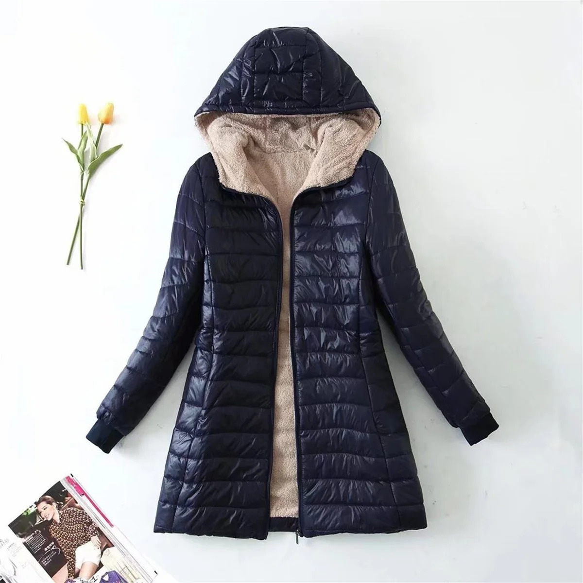 Warm Women's Padded Parka Jacket with Hood