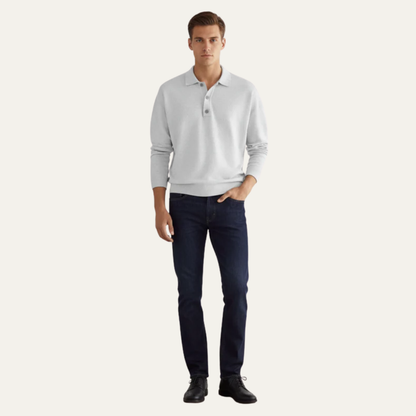 Men’s Fine Knit Long Sleeve Polo Sweater