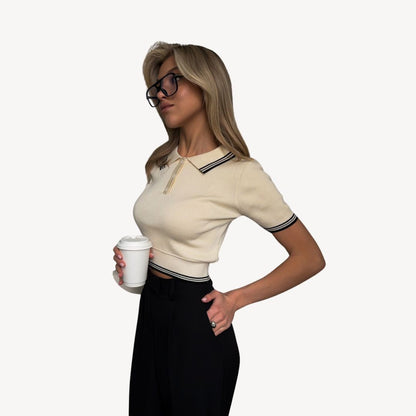 Polo Knit Cropped Short Sleeve Shirt Women