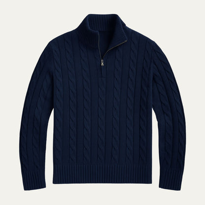 Men’s Mock Neck Quarter Zip Cable Knit Sweater