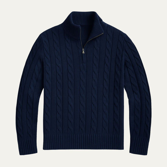 Men’s Mock Neck Quarter Zip Cable Knit Sweater